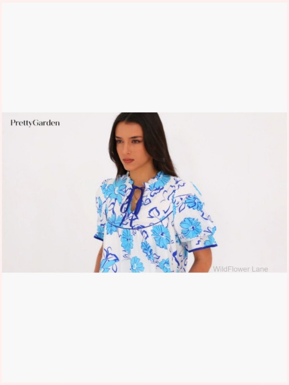 Ruffle Puff Sleeve V Neck Babydoll Tunic Top Blouse Boho Floral Peplum Shirt - Picture 7 of 7